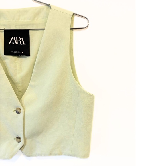 Zara Linen Blend Cropped Waistcoat Apple Green Size M - Picture 4 of 7